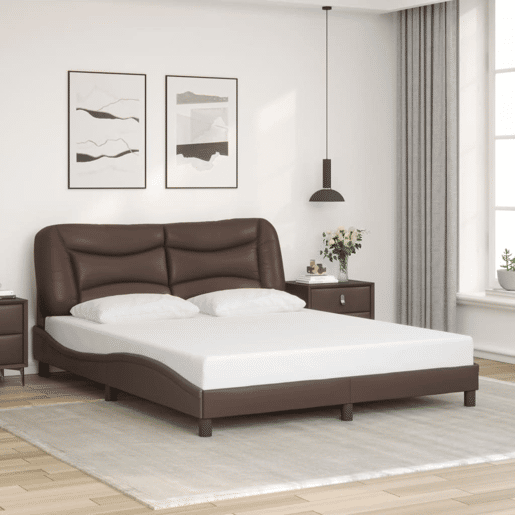 Estrutura de Cama de casal moderno com LED - 160x200cm castanho
