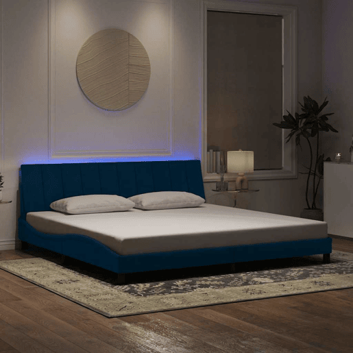 Estrutura de cama de casal moderno com LED - 200x200 cm veludo azul