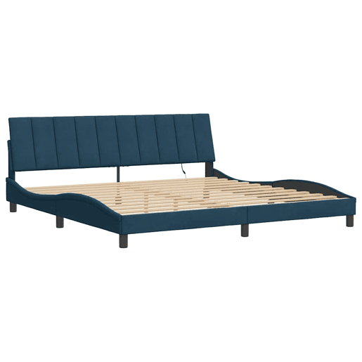 Estrutura de cama de casal moderno com LED - 200x200 cm veludo azul