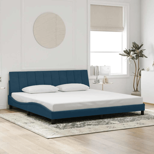 Estrutura de cama de casal moderno com LED - 200x200 cm veludo azul