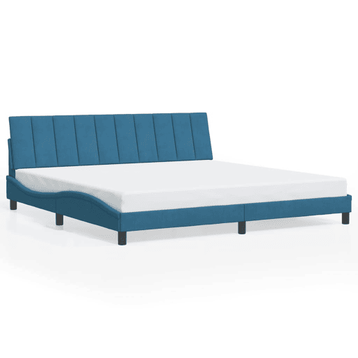 Estrutura de cama de casal moderno com LED - 200x200 cm veludo azul
