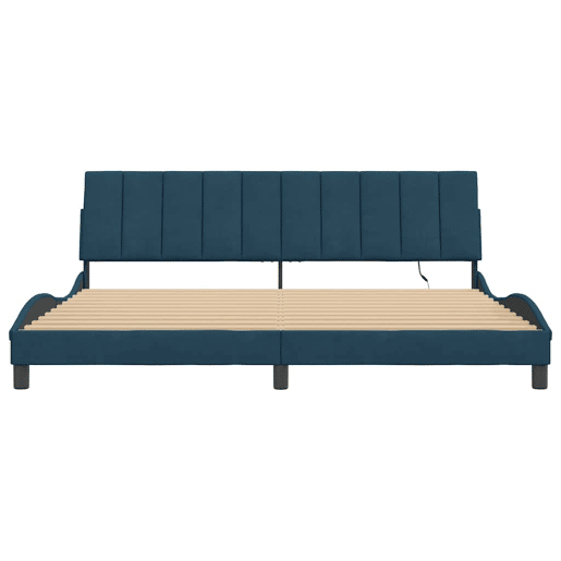 Estrutura de cama de casal moderno com LED - 200x200 cm veludo azul
