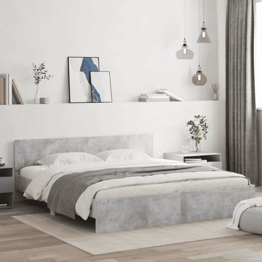 Estrutura de Cama de casal moderno com cabeceira 180x200 cm cinzento cimento Estrutura de Cama de casal moderno com cabeceira 180x200 cm cinzento cimento