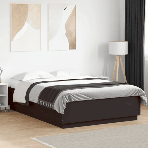 Estrutura de Cama de casal moderno com LED sem colchão 150x200 cm preto