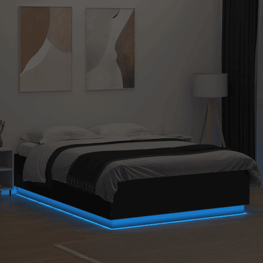 Estrutura de Cama de casal moderno com LED sem colchão 150x200 cm preto