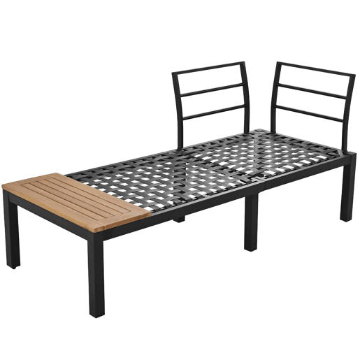 Conjunto de jardim (2 sofás de 2 lugares, 2 mesas auxiliares, 1 mesa) - Tampo em acácia maciça, capa de tecido para encosto - Cinza
