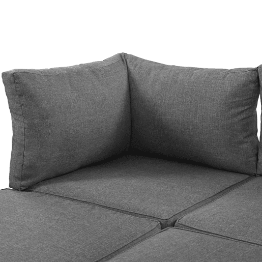 Conjunto de jardim (2 sofás de 2 lugares, 2 mesas auxiliares, 1 mesa) - Tampo em acácia maciça, capa de tecido para encosto - Cinza