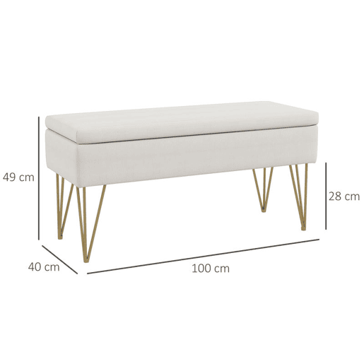 HOMCOM Banco para Pé de Cama Banco Estofado em Tecido Sintético com Pernas de Aço e Assento Acolchoado Estilo Moderno Banco para Quarto Entrada Creme