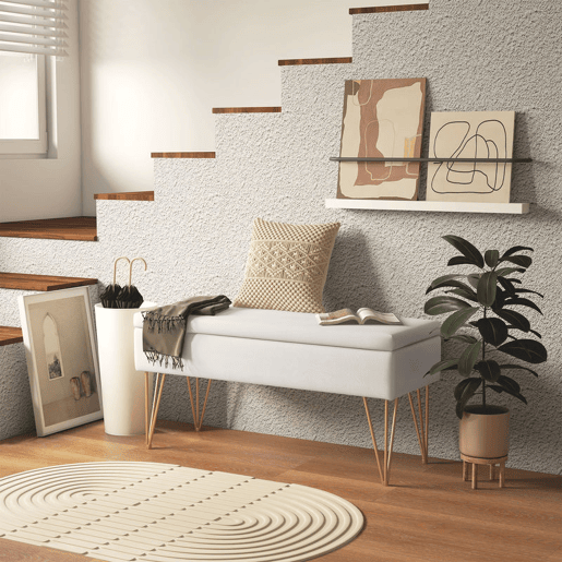 HOMCOM Banco para Pé de Cama Banco Estofado em Tecido Sintético com Pernas de Aço e Assento Acolchoado Estilo Moderno Banco para Quarto Entrada Creme