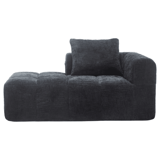Sofá Chaiselongue - Sem montagem, macio com almofadas, bolsos laterais para comando e telemóvel - Preto