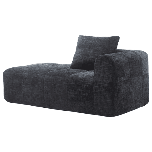 Sofá Chaiselongue - Sem montagem, macio com almofadas, bolsos laterais para comando e telemóvel - Preto