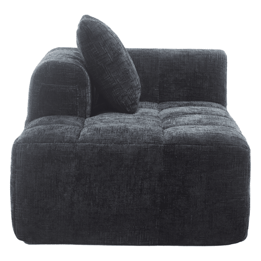 Sofá Chaiselongue - Sem montagem, macio com almofadas, bolsos laterais para comando e telemóvel - Preto