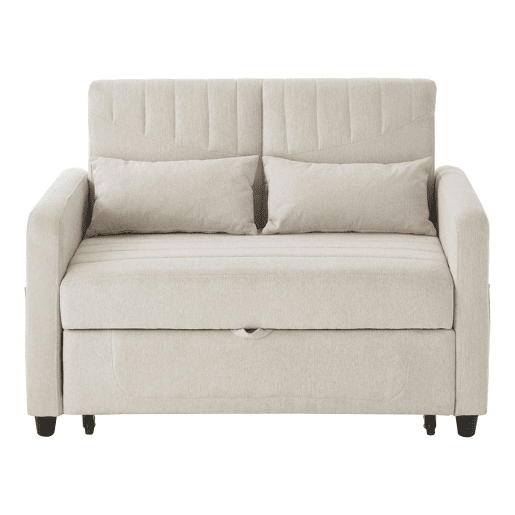 Sofá-cama de 2 lugares - design moderno, reclinável em 3 posições, algodão-linho - Bege