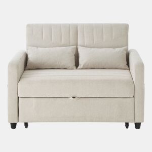 Sofá-cama de 2 lugares - design moderno, reclinável em 3 posições, algodão-linho - Bege