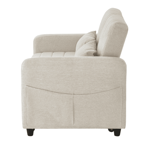 Sofá-cama de 2 lugares - design moderno, reclinável em 3 posições, algodão-linho - Bege