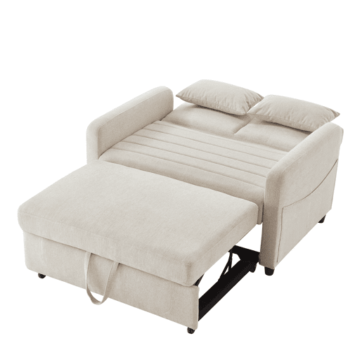 Sofá-cama de 2 lugares - design moderno, reclinável em 3 posições, algodão-linho - Bege