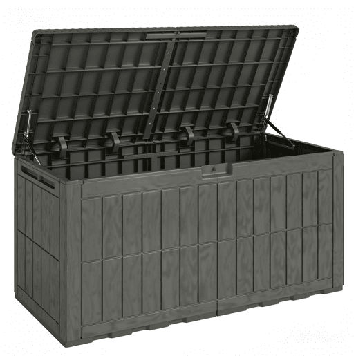 Outsunny Baú Exterior Capacidade 440L Baú de Armazenamento Exterior em Resina Resistente à Água e aos Raios UV com Tampa Bloqueável Barras de Gás e Alças Laterais para Jardim 133x62x65 cm Castanho