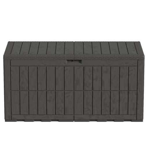 Outsunny Baú Exterior Capacidade 440L Baú de Armazenamento Exterior em Resina Resistente à Água e aos Raios UV com Tampa Bloqueável Barras de Gás e Alças Laterais para Jardim 133x62x65 cm Castanho