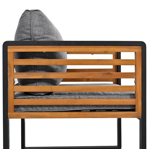 Conjunto de sofás de jardim para 5-6 pessoas - Sofá exterior moderno, estrutura em ferro galvanizado, braços em madeira - Cinza