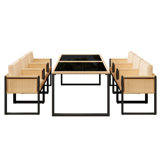 Conjunto de mesa e cadeiras em polirrattan - 6 pessoas - com capas removíveis e laváveis - Castanho