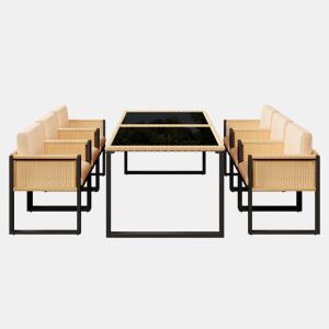 Conjunto de mesa e cadeiras em polirrattan - 6 pessoas - com capas removíveis e laváveis - Castanho