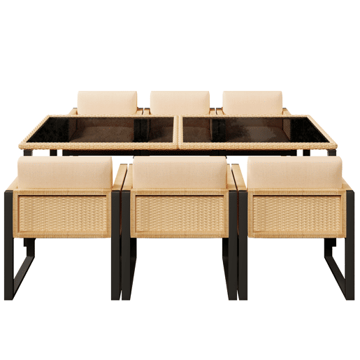 Conjunto de mesa e cadeiras em polirrattan - 6 pessoas - com capas removíveis e laváveis - Castanho