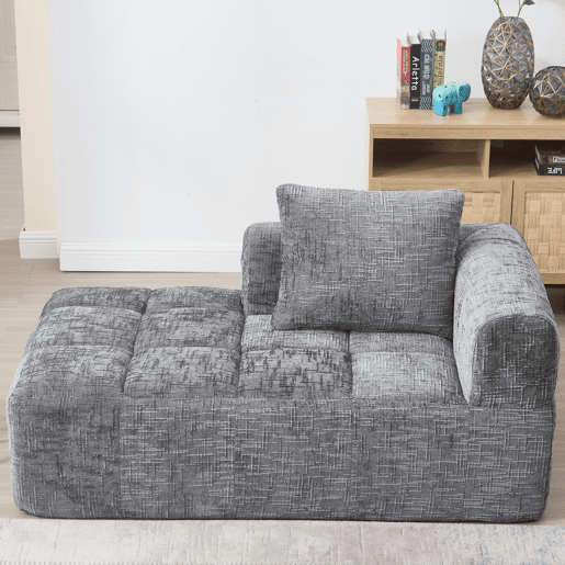 Sofá Chaise Longue - confortável, sem montagem, com almofada e bolsos laterais - Cinza