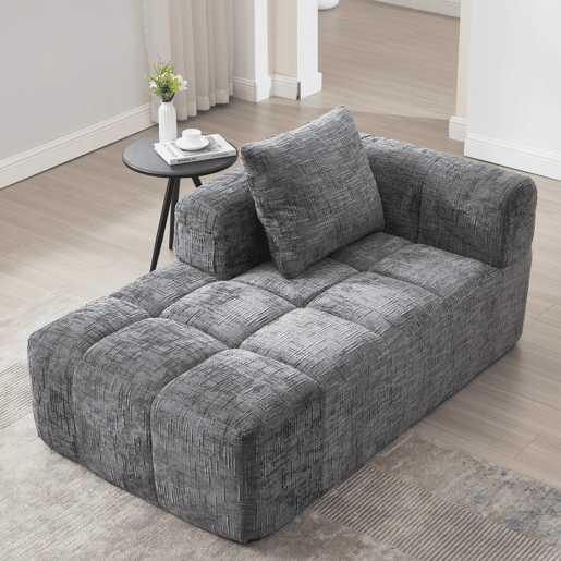 Sofá Chaise Longue - confortável, sem montagem, com almofada e bolsos laterais - Cinza