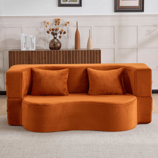 Sofá-cama de 2 lugares - colchão de molas, dobrável, sem montagem, para sala de estar e quarto - laranja