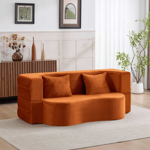 Sofá-cama de 2 lugares - colchão de molas, dobrável, sem montagem, para sala de estar e quarto - laranja