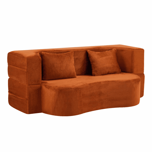 Sofá-cama de 2 lugares - colchão de molas, dobrável, sem montagem, para sala de estar e quarto - laranja