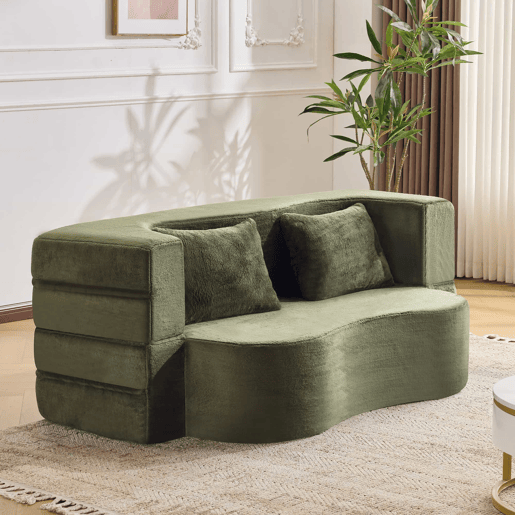 Sofá-cama de 2 lugares - dobrável, futon comprimido, sem montagem - verde