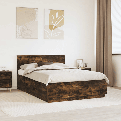 Estrutura de cama de casal com cabeceira - Carvalho Defumado 150 x 200 cm