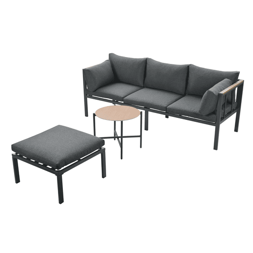 Conjunto de móveis de jardim 4 peças - Sofá + Mesa de centro + Pufe - Aço galvanizado - Cinza