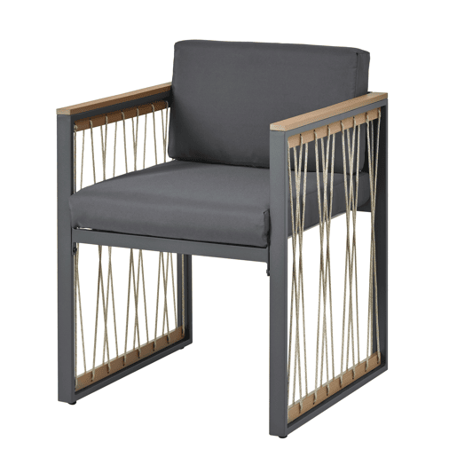 Conjunto de sala de jantar exterior de 7 peças - Mesa de vidro temperado, tampo em madeira de acácia, para 6 pessoas - Preto+Natural