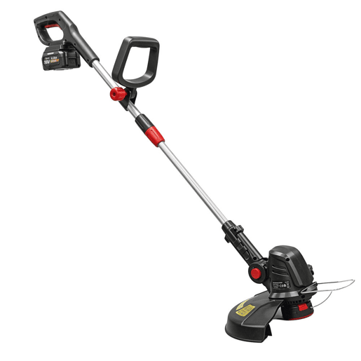 Outsunny Aparador Sem Fios 18V 2 em 1 com 2 Baterias 4.0Ah e Carregador Motor sem Escovas Barra Ajustável Cabeça e Pega Reguláveis Largura de Corte 25 cm Protetor Frontal