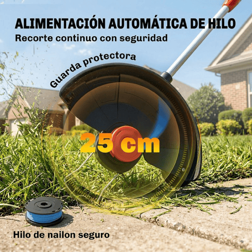 Outsunny Aparador Sem Fios 18V 2 em 1 com 2 Baterias 4.0Ah e Carregador Motor sem Escovas Barra Ajustável Cabeça e Pega Reguláveis Largura de Corte 25 cm Protetor Frontal