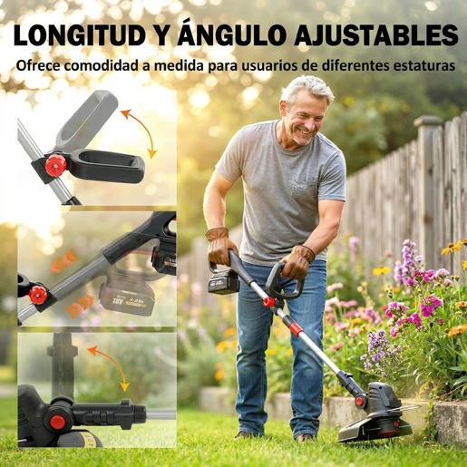 Outsunny Aparador Sem Fios 18V 2 em 1 com 2 Baterias 4.0Ah e Carregador Motor sem Escovas Barra Ajustável Cabeça e Pega Reguláveis Largura de Corte 25 cm Protetor Frontal