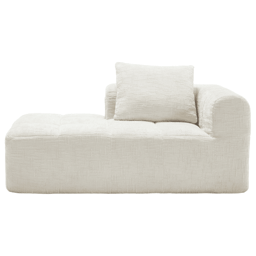Sofá chaise longue confortável - sem montagem, macio com almofadas, bolsos laterais para comando remoto e telemóvel - Bege