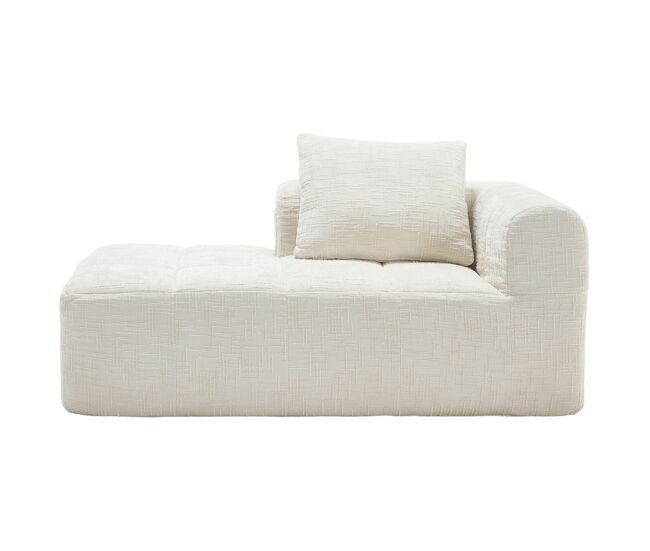Sofá chaise longue cómodo - sin montaje, suave con cojines, bolsillos laterales para control remoto y teléfono móvil - beige