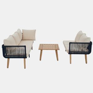 Conjunto de móveis de jardim 2 peças - Sofá + mesa de centro - Aço galvanizado, Olefina, Tecido trançado - Bege + Preto