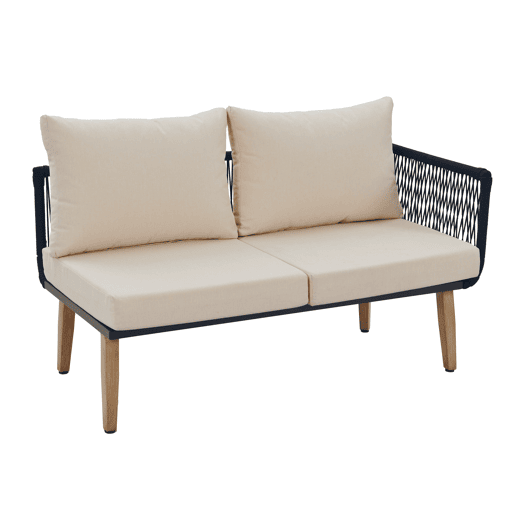 Conjunto de móveis de jardim 2 peças - Sofá + mesa de centro - Aço galvanizado, Olefina, Tecido trançado - Bege + Preto