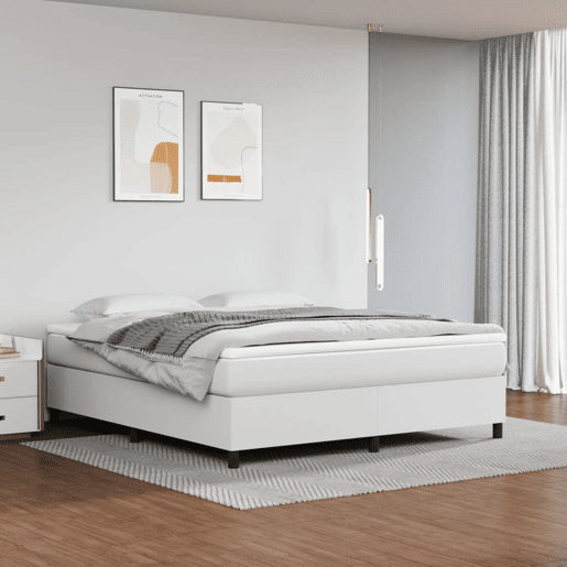 Estrutura de Cama de casal moderno com molas 160x200 cm couro artificial branco