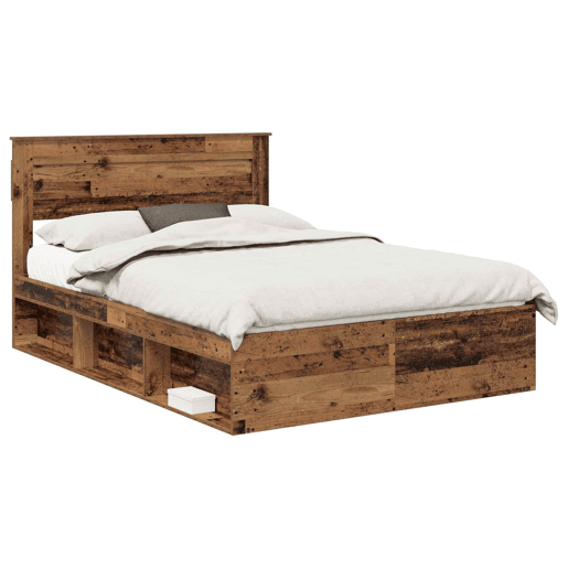 Estrutura de cama de casal com cabeceira - Madeira antiga 150 x 200 cm