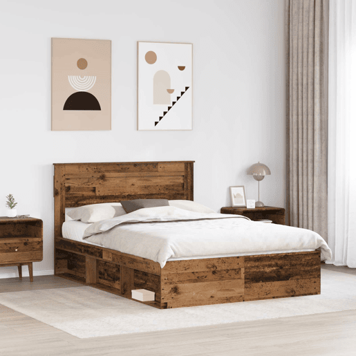 Estrutura de cama de casal com cabeceira - Madeira antiga 150 x 200 cm