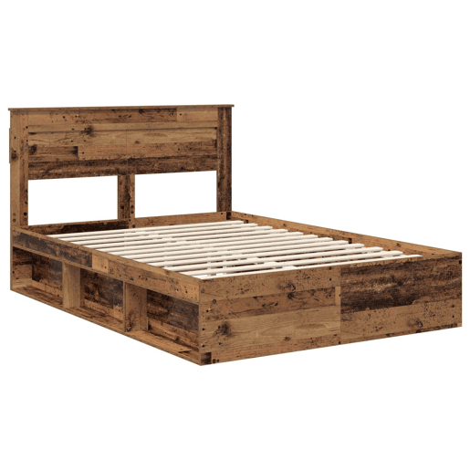 Estrutura de cama de casal com cabeceira - Madeira antiga 150 x 200 cm
