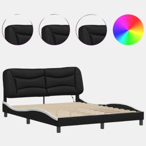 Estrutura de Cama de casal moderno com LED - 160x200cm pretobranco