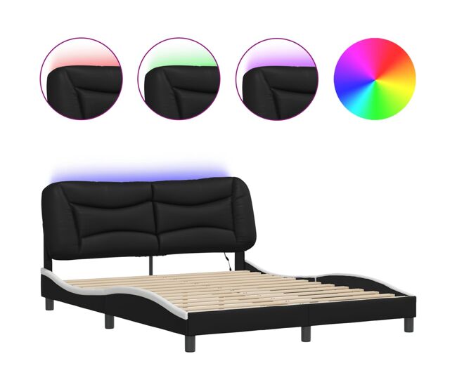 Estructura de cama doble matrimonial con led - negro blanco 160x200 cm