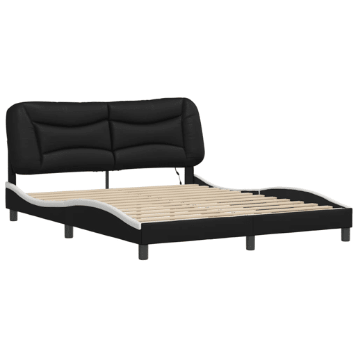 Estrutura de Cama de casal moderno com LED - 160x200cm pretobranco