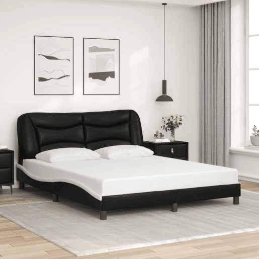 Estrutura de Cama de casal moderno com LED - 160x200cm pretobranco